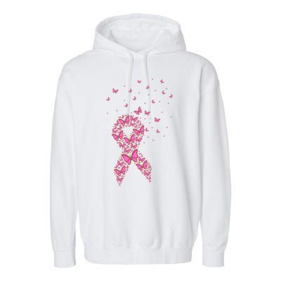 Breast Cancer Awareness Pink Butterfly Ribbon Garment-Dyed Fleece Hoodie