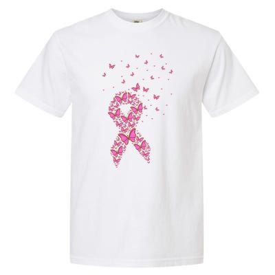 Breast Cancer Awareness Pink Butterfly Ribbon Garment-Dyed Heavyweight T-Shirt