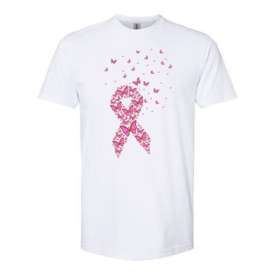 Breast Cancer Awareness Pink Butterfly Ribbon Softstyle CVC T-Shirt