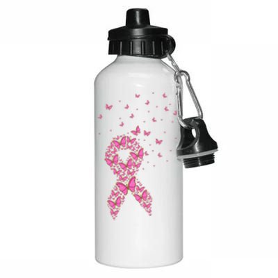 Breast Cancer Awareness Pink Butterfly Ribbon Aluminum Water Bottle