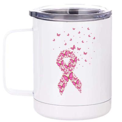 Breast Cancer Awareness Pink Butterfly Ribbon 12 oz Stainless Steel Tumbler Cup