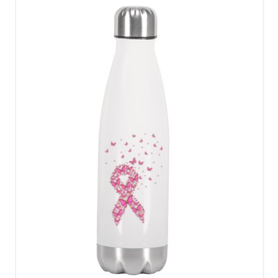 Breast Cancer Awareness Pink Butterfly Ribbon Stainless Steel Insulated Water Bottle