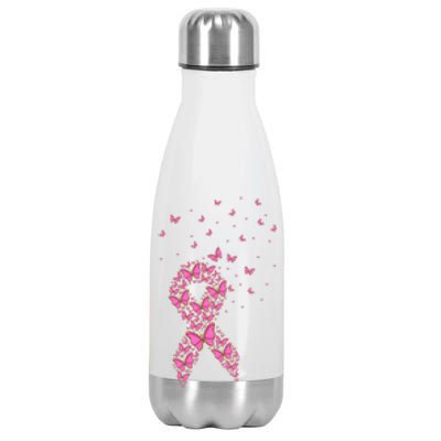 Breast Cancer Awareness Pink Butterfly Ribbon Stainless Steel Insulated Water Bottle