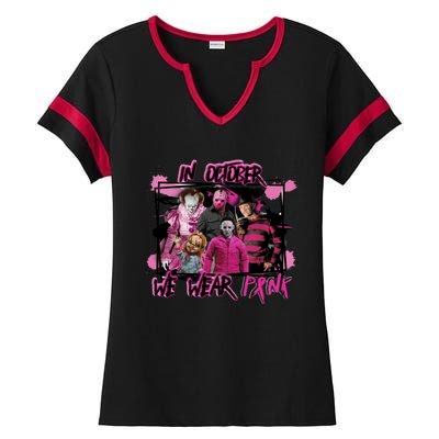 Breast Cancer Awareness Horror Movie Characters Halloween Ladies Halftime Notch Neck Tee