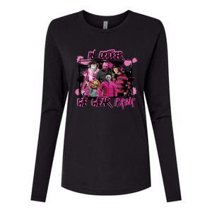 Breast Cancer Awareness Horror Movie Characters Halloween Womens Cotton Relaxed Long Sleeve T-Shirt