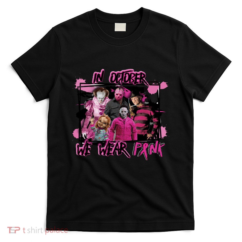 Breast Cancer Awareness Horror Movie Characters Halloween T-Shirt
