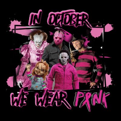 Breast Cancer Awareness Horror Movie Characters Halloween T-Shirt