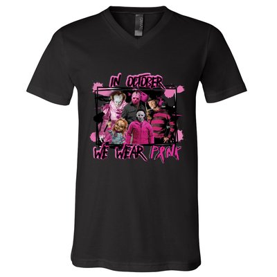 Breast Cancer Awareness Horror Movie Characters Halloween V-Neck T-Shirt