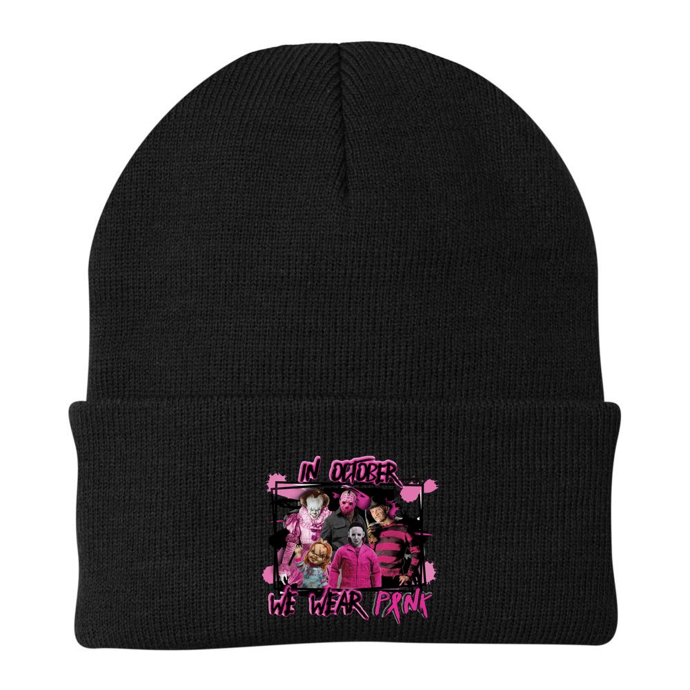 Breast Cancer Awareness Horror Movie Characters Halloween Beanie