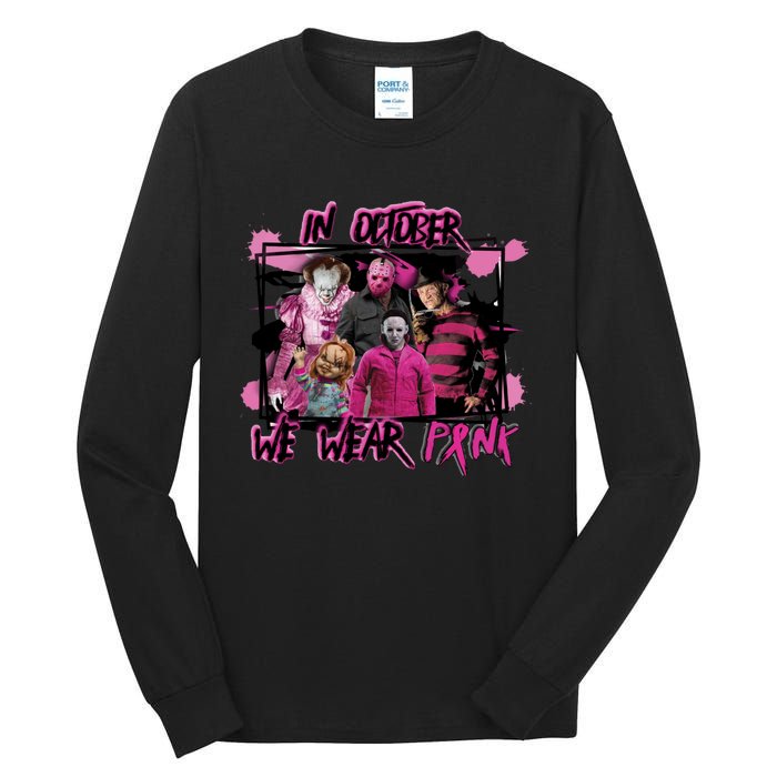 Breast Cancer Awareness Horror Movie Characters Halloween Tall Long Sleeve T-Shirt