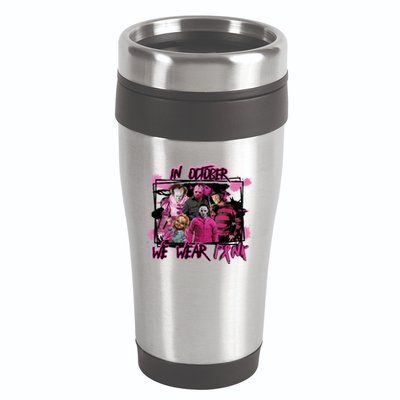 Breast Cancer Awareness Horror Movie Characters Halloween 16oz Travel Tumbler