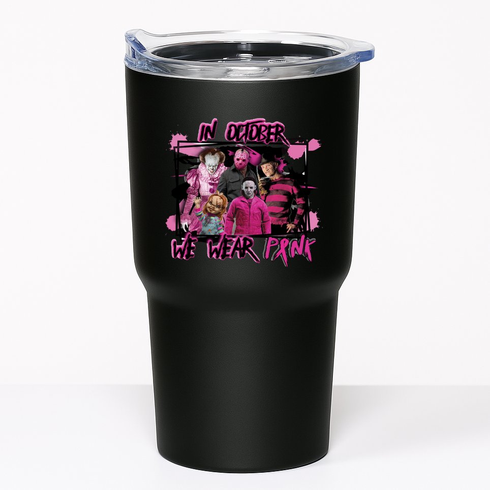 Breast Cancer Awareness Horror Movie Characters Halloween Tumbler