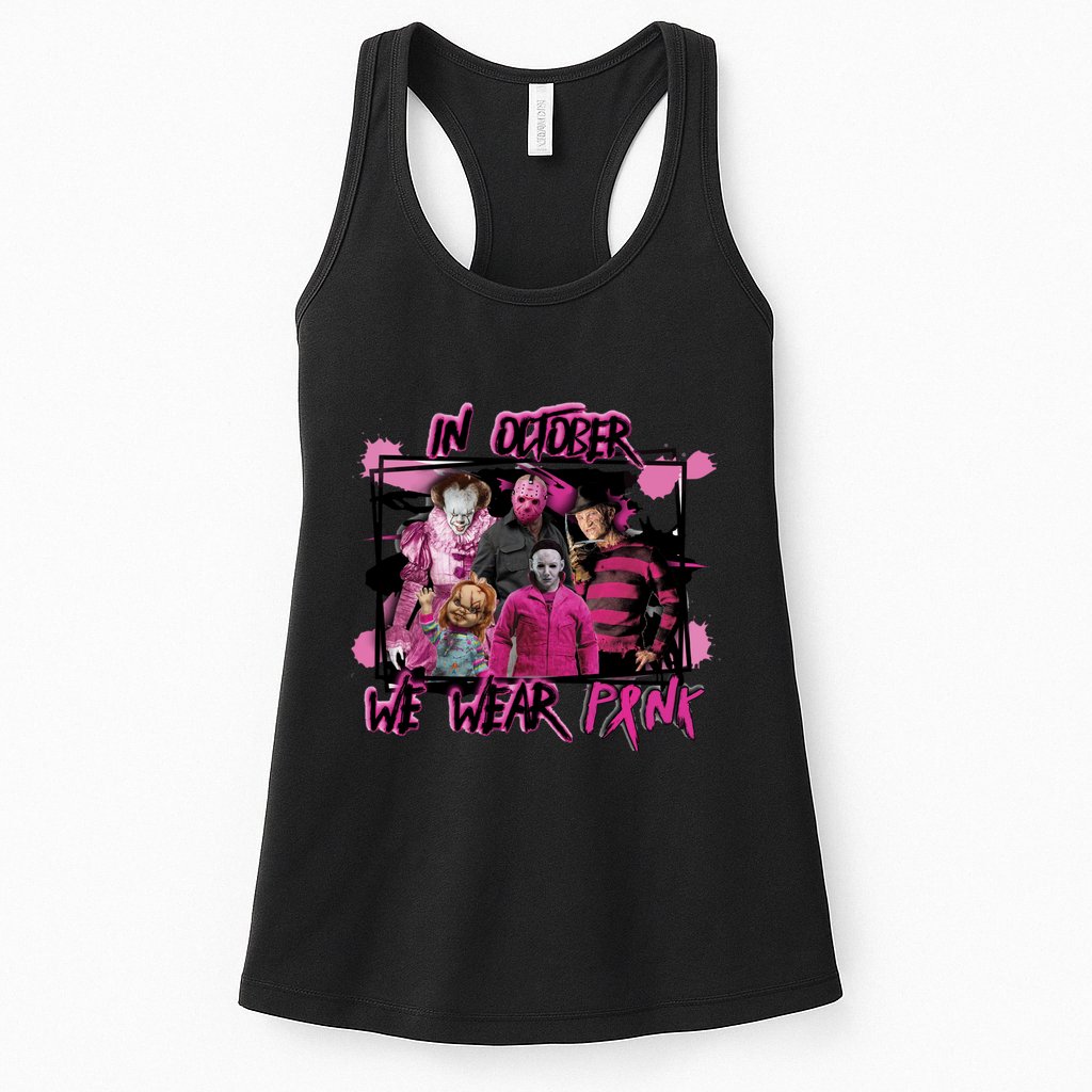 Breast Cancer Awareness Horror Movie Characters Halloween Womens Tank Top