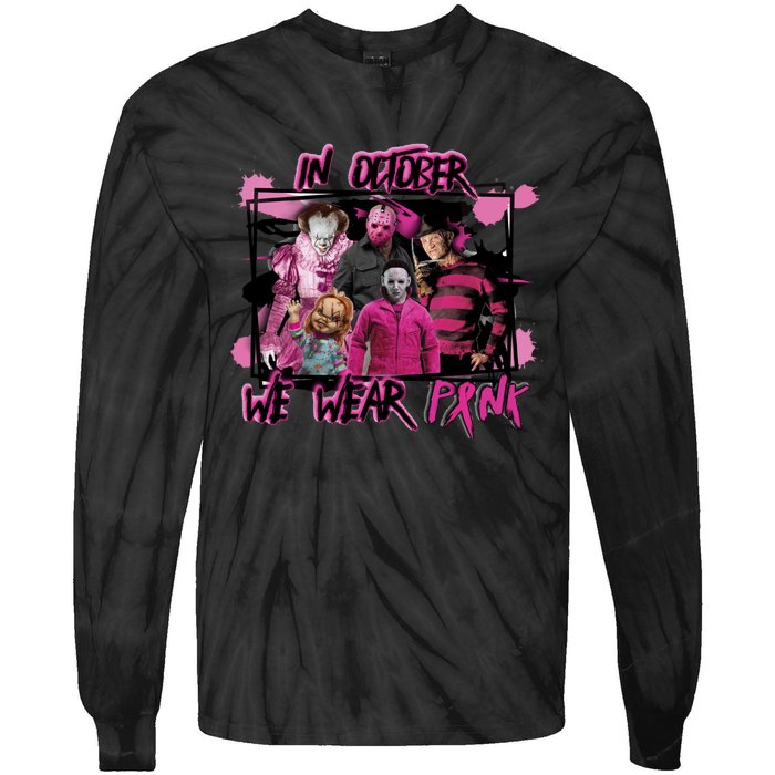 Breast Cancer Awareness Horror Movie Characters Halloween Tie-Dye Long Sleeve Shirt