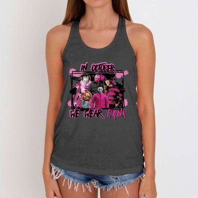 Breast Cancer Awareness Horror Movie Characters Halloween Women's Knotted Racerback Tank