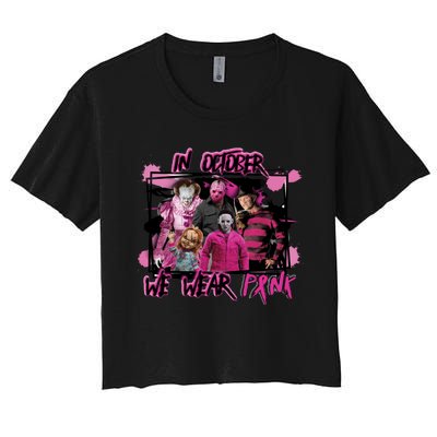 Breast Cancer Awareness Horror Movie Characters Halloween Women's Crop Top Tee