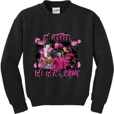 Breast Cancer Awareness Horror Movie Characters Halloween Kids Sweatshirt