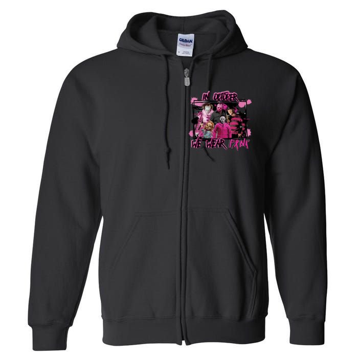 Breast Cancer Awareness Horror Movie Characters Halloween Full Zip Hoodie