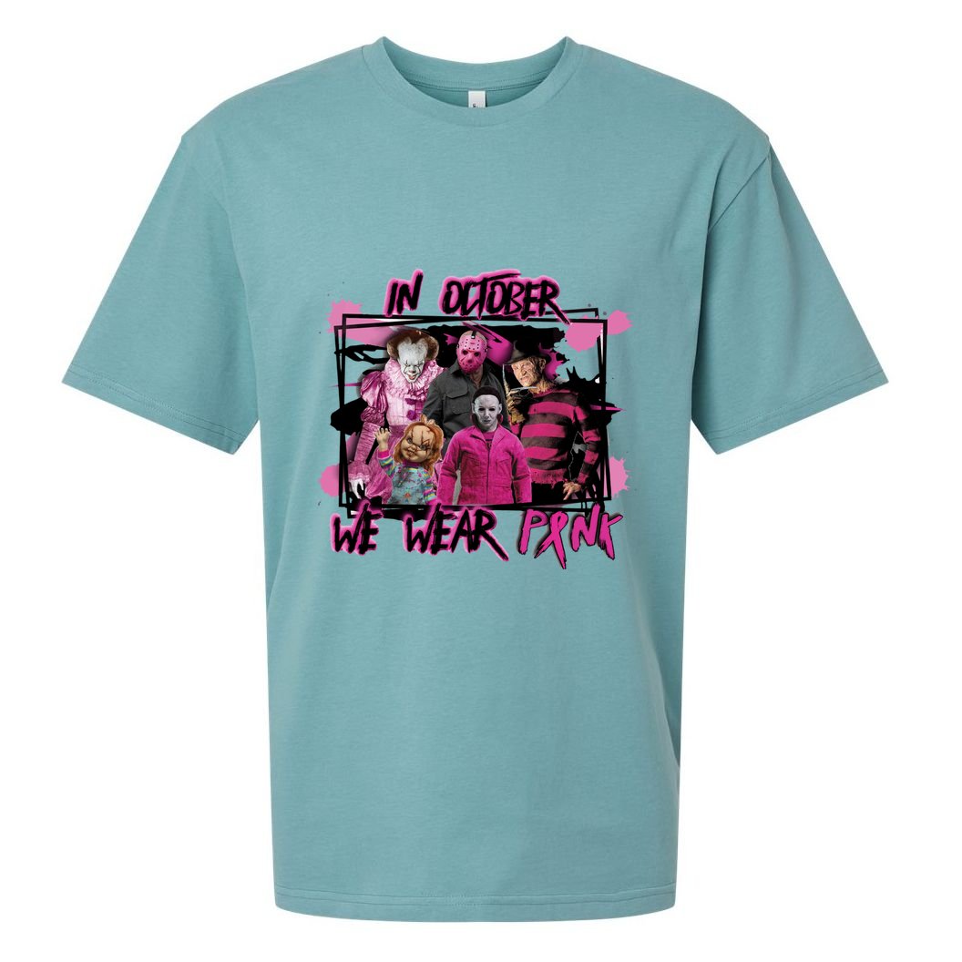 Breast Cancer Awareness Horror Movie Characters Halloween Sueded Cloud Jersey T-Shirt