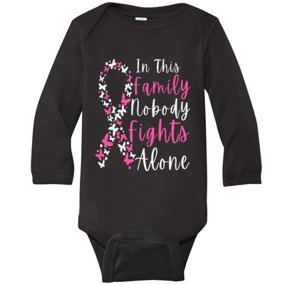 Breast Cancer Awareness In This Family Nobody Fights Alone Baby Long Sleeve Bodysuit