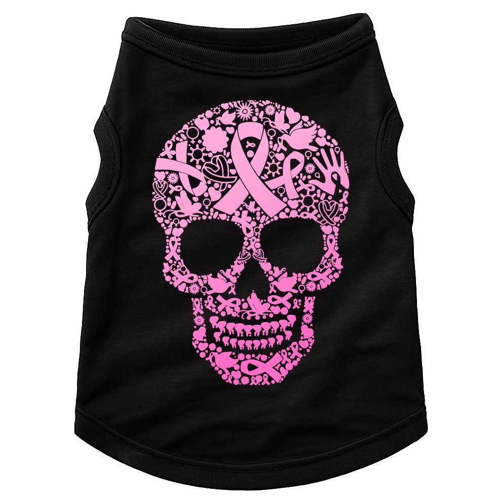 Breast Cancer Awareness Month Pink Ribbon Skull Doggie Tank