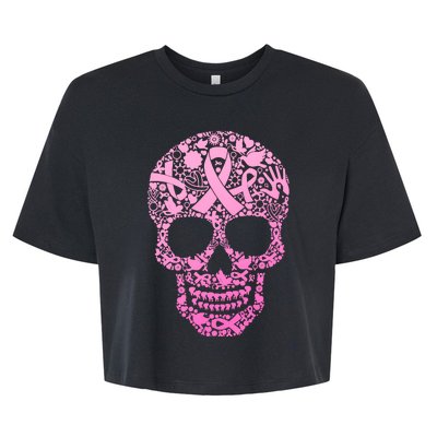 Breast Cancer Awareness Month Pink Ribbon Skull Bella+Canvas Jersey Crop Tee