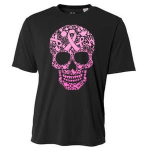 Breast Cancer Awareness Month Pink Ribbon Skull Cooling Performance Crew T-Shirt