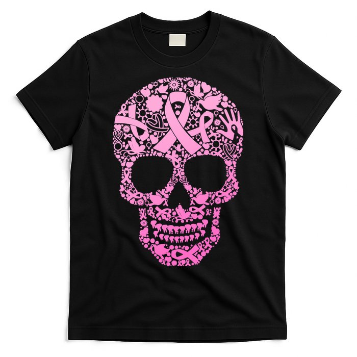Breast Cancer Awareness Month Pink Ribbon Skull T-Shirt