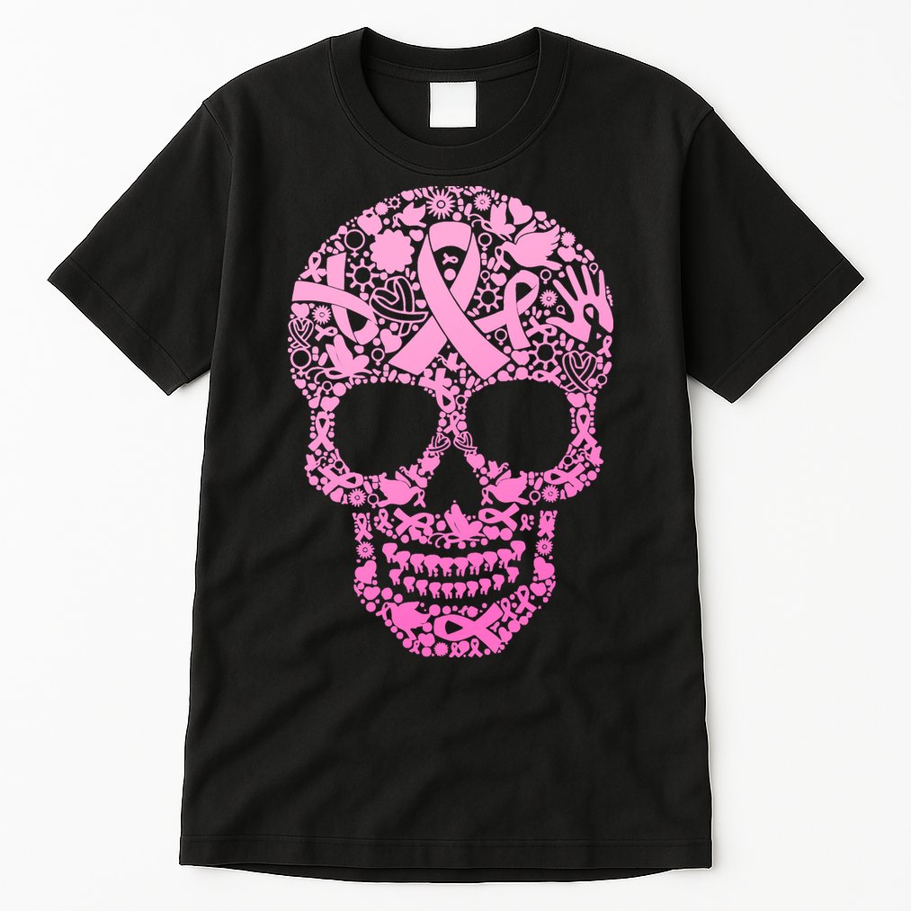 Breast Cancer Awareness Month Pink Ribbon Skull Tall T-Shirt