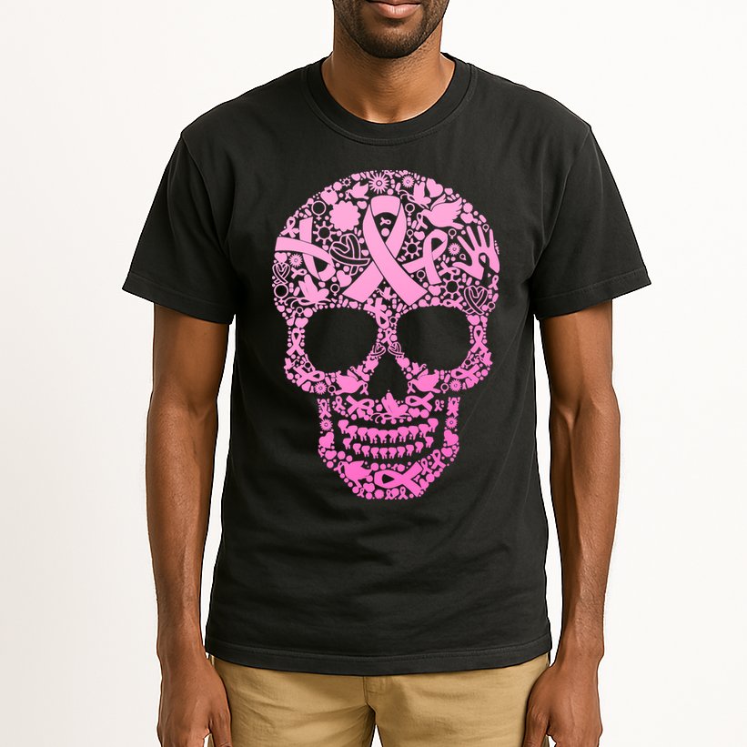 Breast Cancer Awareness Month Pink Ribbon Skull Tall T-Shirt