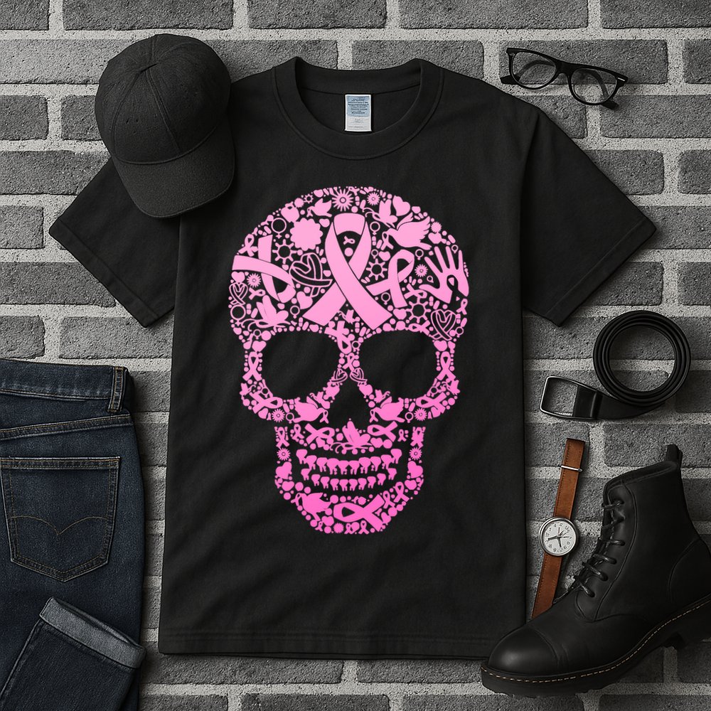 Breast Cancer Awareness Month Pink Ribbon Skull Tall T-Shirt