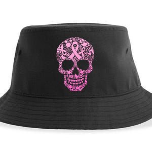 Breast Cancer Awareness Month Pink Ribbon Skull Sustainable Bucket Hat