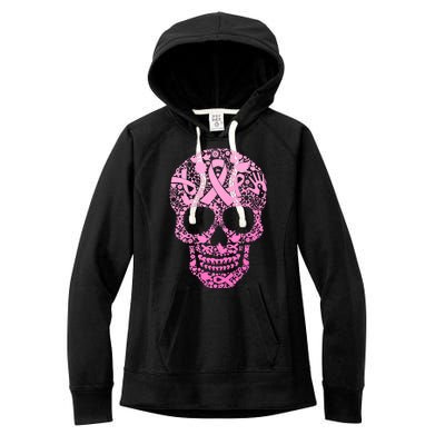 Breast Cancer Awareness Month Pink Ribbon Skull Women's Fleece Hoodie