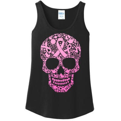 Breast Cancer Awareness Month Pink Ribbon Skull Ladies Essential Tank