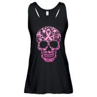 Breast Cancer Awareness Month Pink Ribbon Skull Ladies Essential Flowy Tank