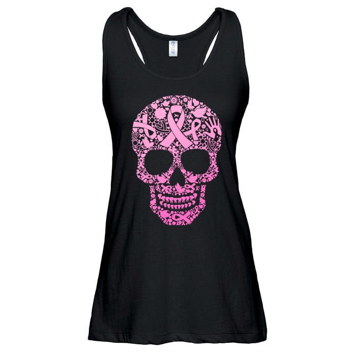 Breast Cancer Awareness Month Pink Ribbon Skull Ladies Essential Flowy Tank