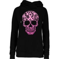 Breast Cancer Awareness Month Pink Ribbon Skull Womens Funnel Neck Pullover Hood