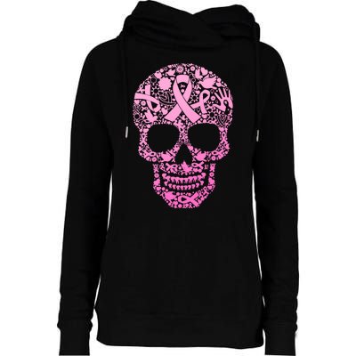 Breast Cancer Awareness Month Pink Ribbon Skull Womens Funnel Neck Pullover Hood