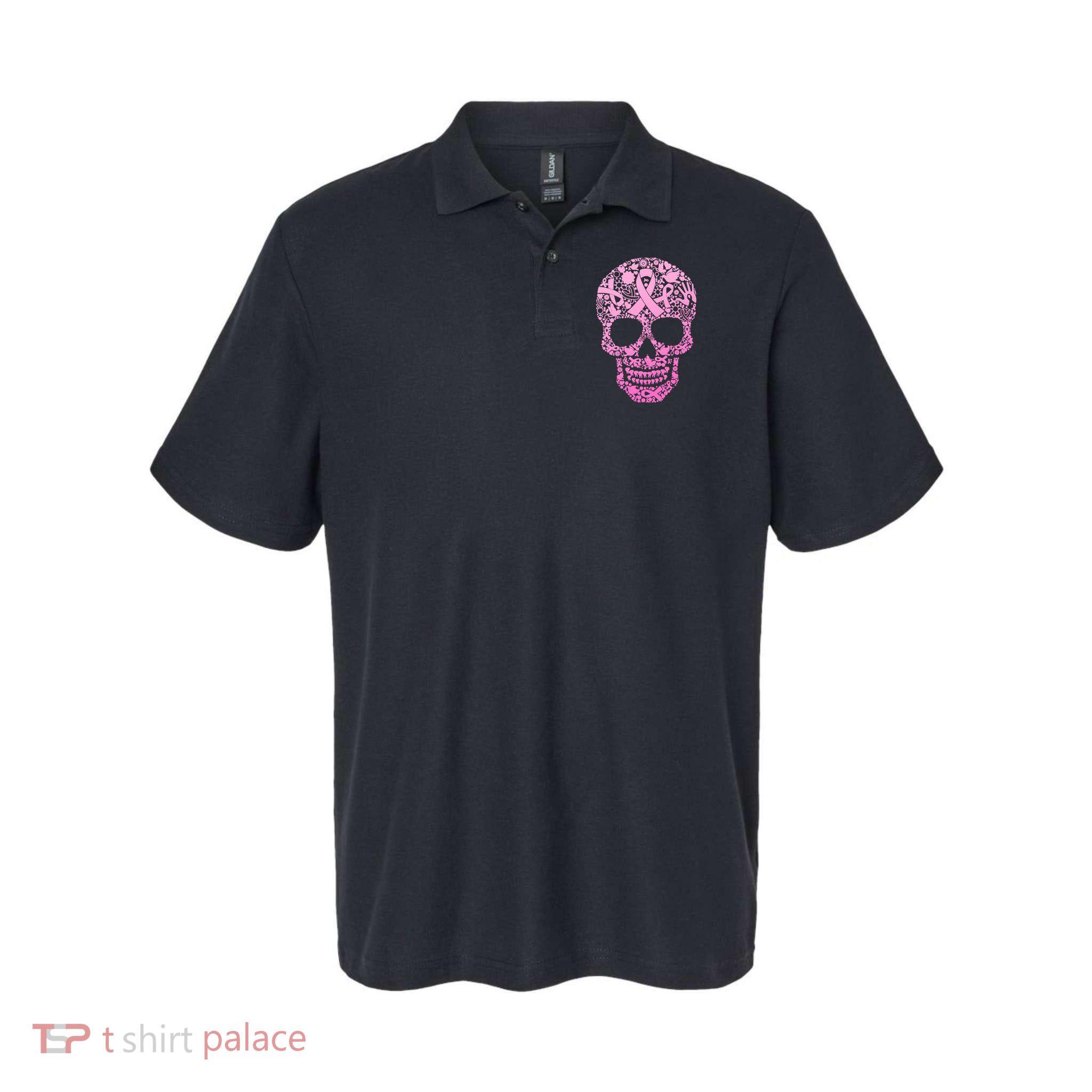 Breast Cancer Awareness Month Pink Ribbon Skull Polo