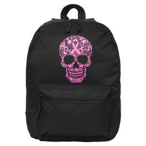 Breast Cancer Awareness Month Pink Ribbon Skull 16 in Basic Backpack