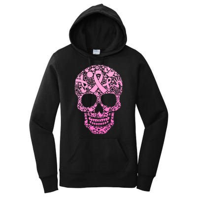 Breast Cancer Awareness Month Pink Ribbon Skull Women's Pullover Hoodie