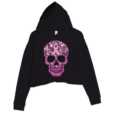 Breast Cancer Awareness Month Pink Ribbon Skull Crop Fleece Hoodie