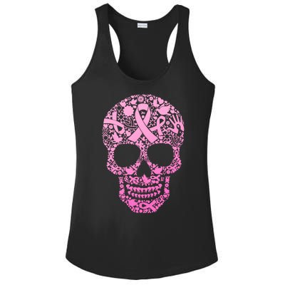 Breast Cancer Awareness Month Pink Ribbon Skull Ladies PosiCharge Competitor Racerback Tank