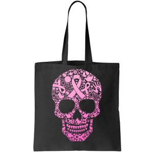 Breast Cancer Awareness Month Pink Ribbon Skull Tote Bag