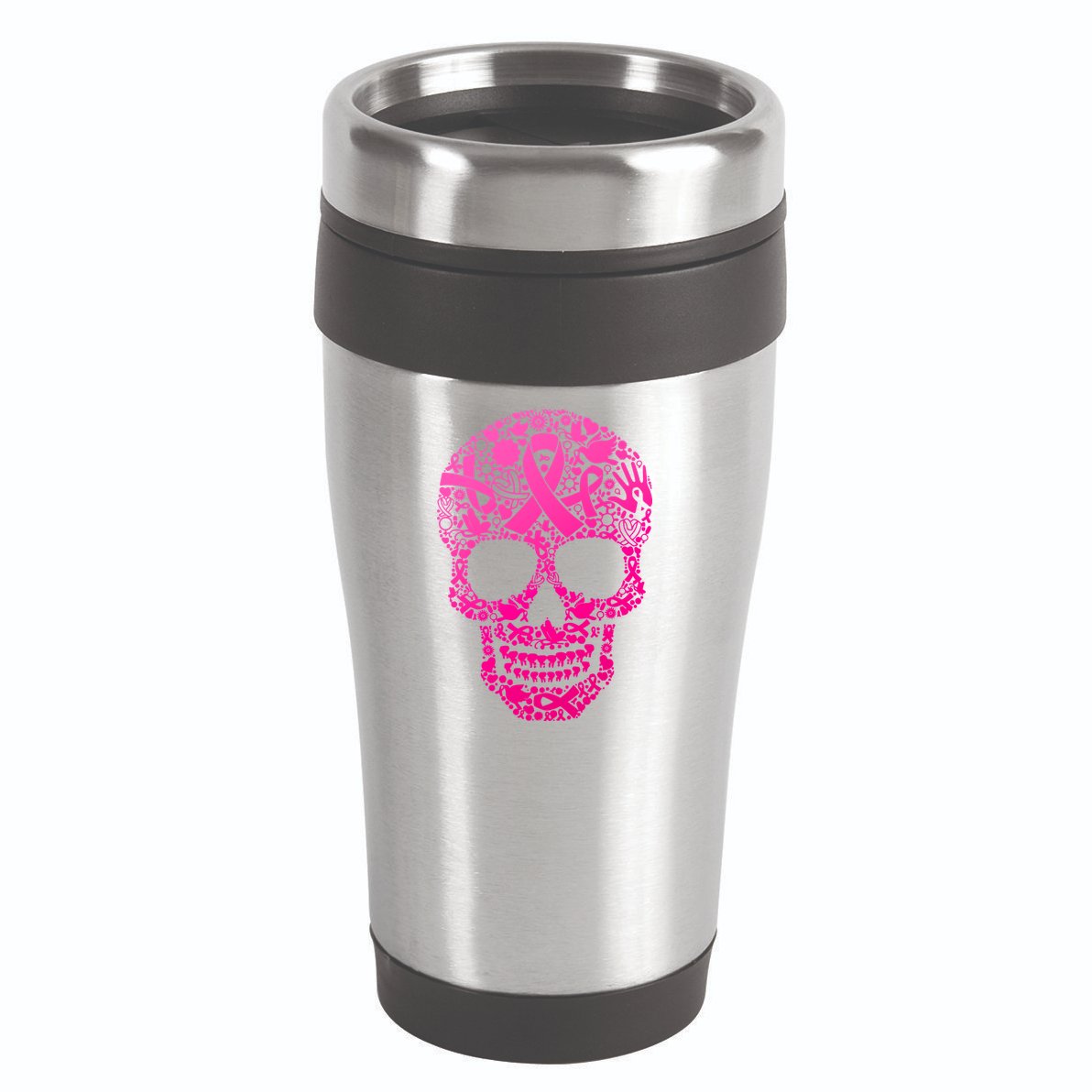 Breast Cancer Awareness Month Pink Ribbon Skull 16oz Travel Tumbler