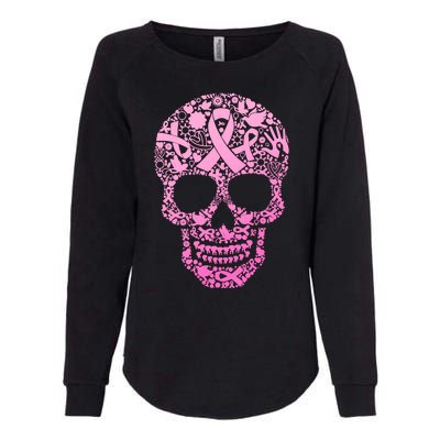 Breast Cancer Awareness Month Pink Ribbon Skull Womens California Wash Sweatshirt