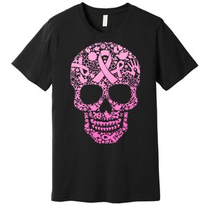 Breast Cancer Awareness Month Pink Ribbon Skull Premium T-Shirt