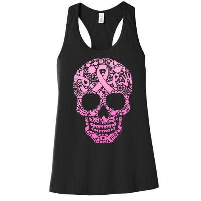 Breast Cancer Awareness Month Pink Ribbon Skull Women's Racerback Tank