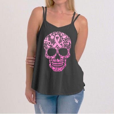 Breast Cancer Awareness Month Pink Ribbon Skull Women's Strappy Tank