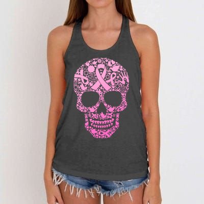 Breast Cancer Awareness Month Pink Ribbon Skull Women's Knotted Racerback Tank